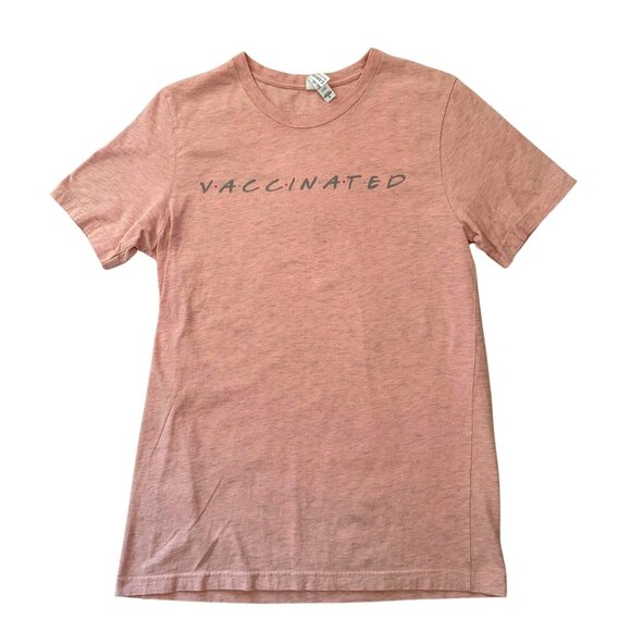Vaccinated Graphic T-Shirt Bella and Canvas Size Medium Rose Tan Cotton Blend - Picture 2 of 5